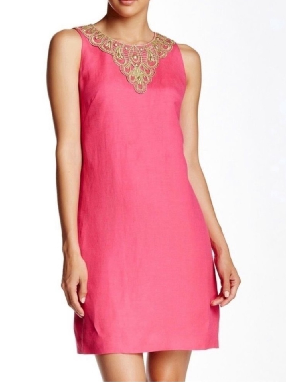 Eliza J Pink Linen Blend Embroidered Sleeveless Shift
Dress Size 14 Linen Summer